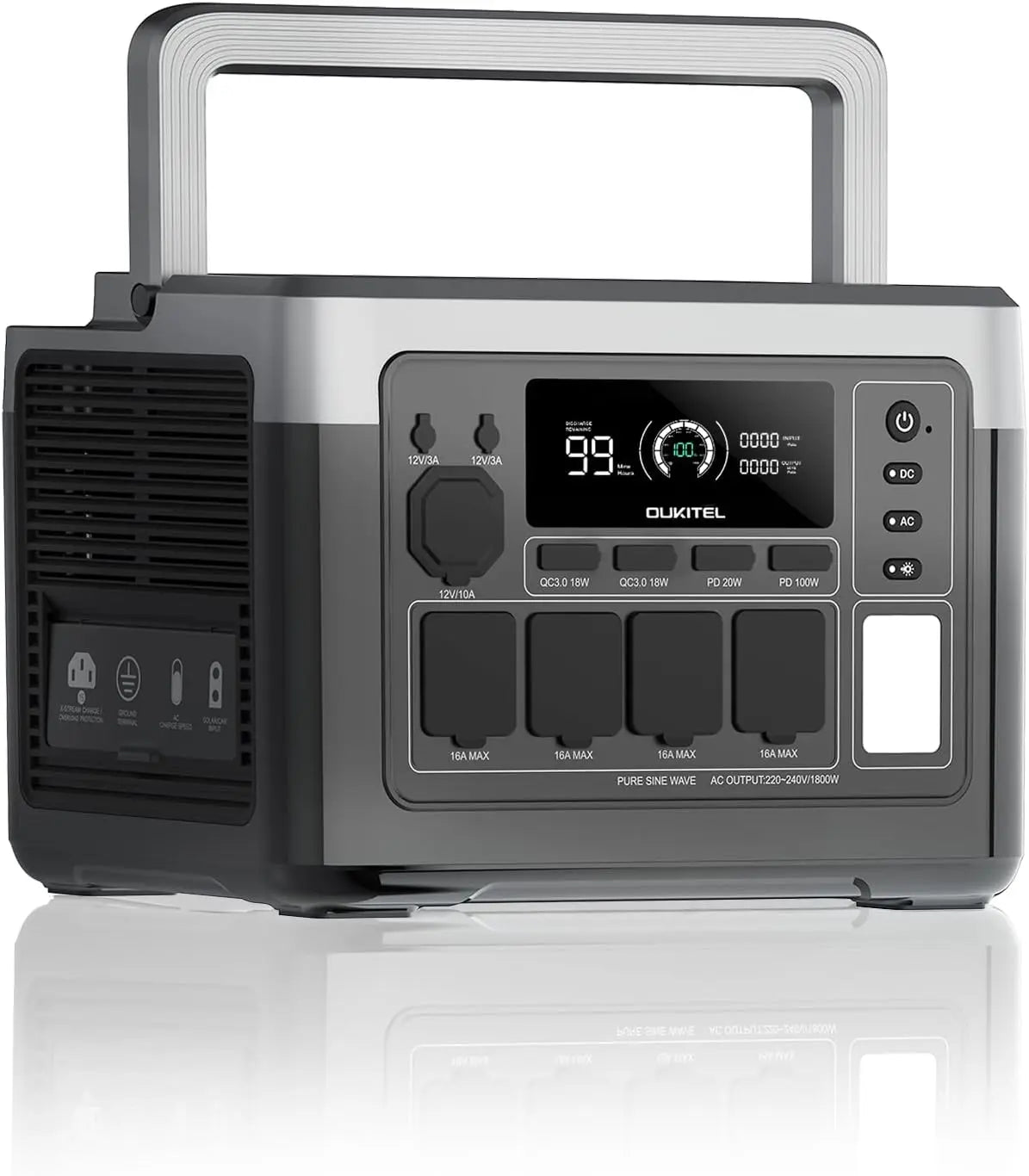 OKITEL P1000 PLUS Station d'énergie portable 1024 Wh Générateur solaire 1800 W Source de réserve de 0,01 – gris/noir