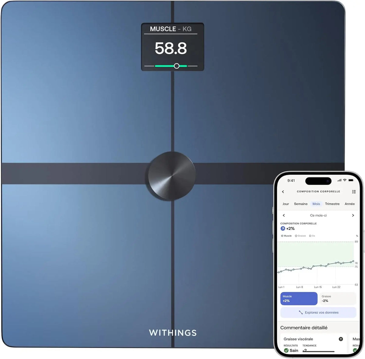 WITHINGS Body Smart - Balance connectée avec composition corporelle avancée – bleu/gris