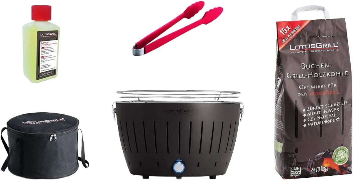 LotusGrill Barbecue Kit de démarrage : 1x charbon de bois de hêtre gris anthracite 1kg