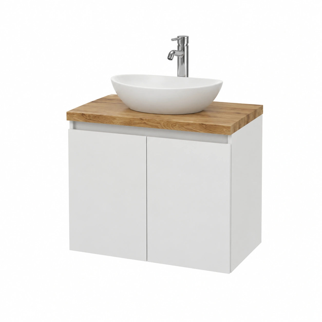 Ensemble de meubles de salle de bain, avec portes, en chêne, coloris blanc et naturel, pour la salle de bain
