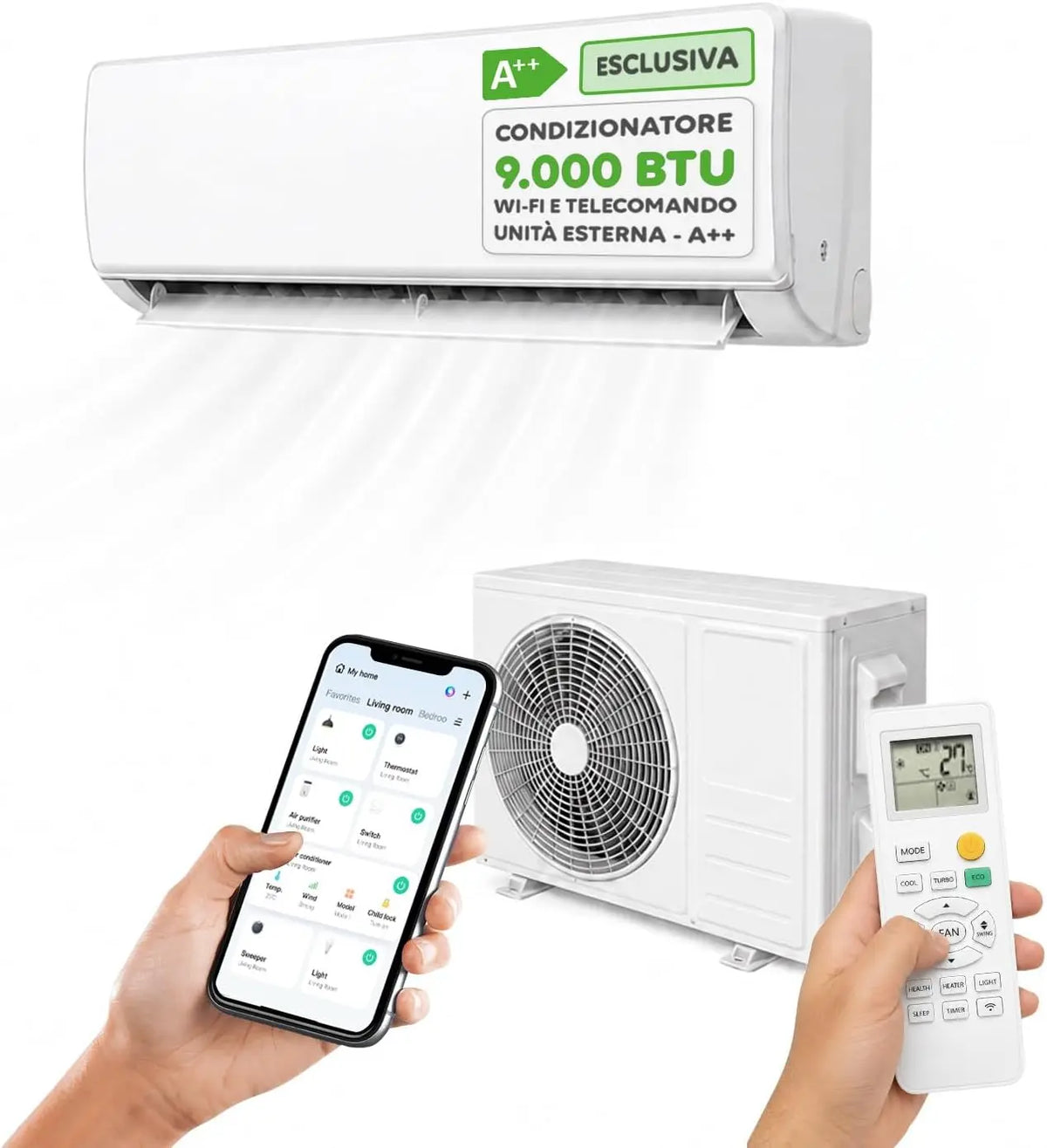 Wintem Climatiseur 9000 BTU Inverter avec pompe à chaleur – 960 W / 1200 W, gris/beige