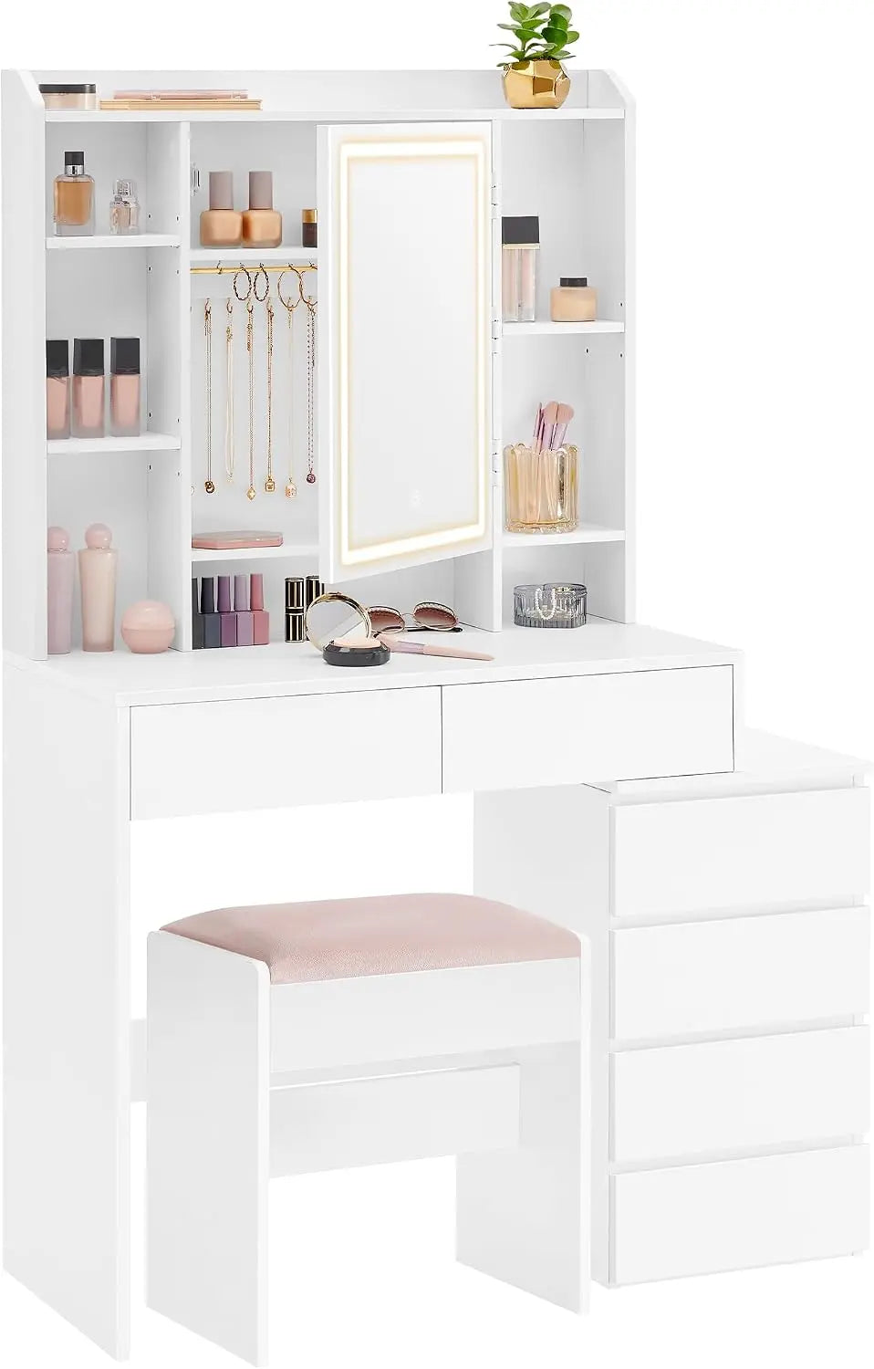 VASAGLE Kailyn Collection - Coiffeuse avec LED – RDT125WB01, blanc