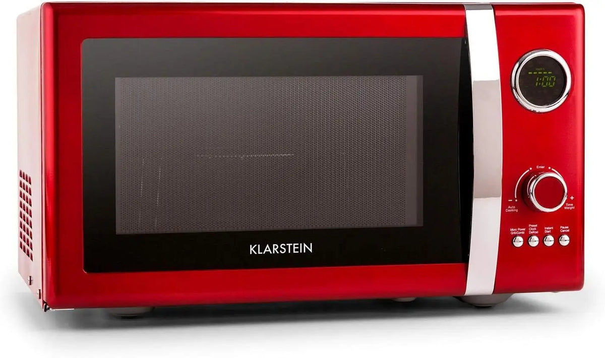 Klarstein Fine Dinesty Micro-ondes 2-en-1 - Four micro-ondes rétro avec gril – 800 W / 1000 W, 23 L, rouge