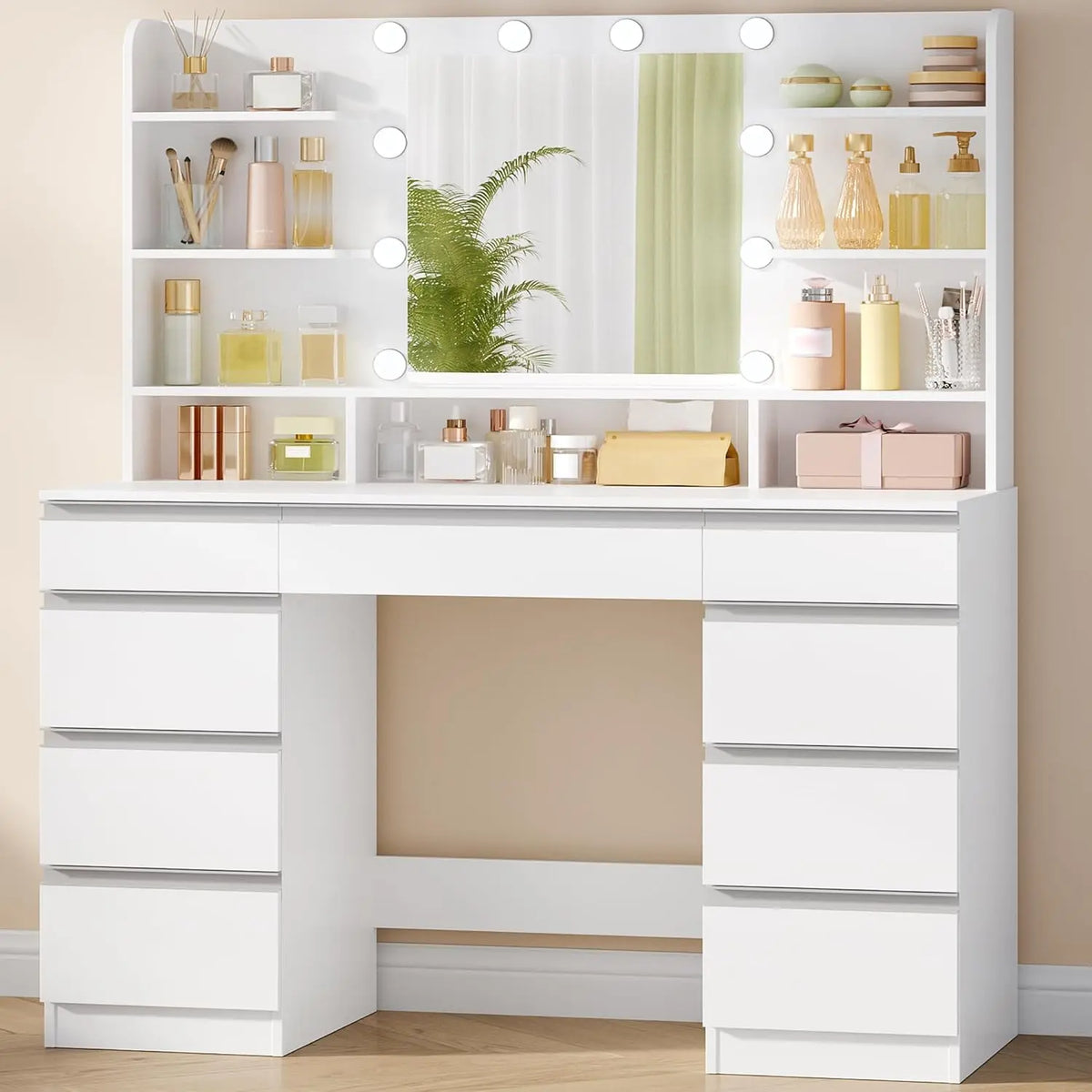 Hzuaneri Coiffeuse avec Éclairage LED – blanc/argenté