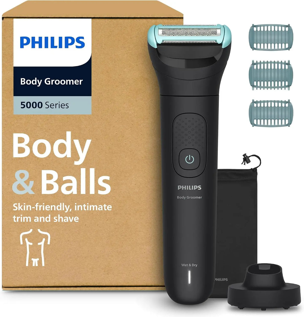 Philips Bodygroom série 5000 - tondeuse pour hommes avec système de rasage Triple protection – BG5485/30, beige/gris/noir
