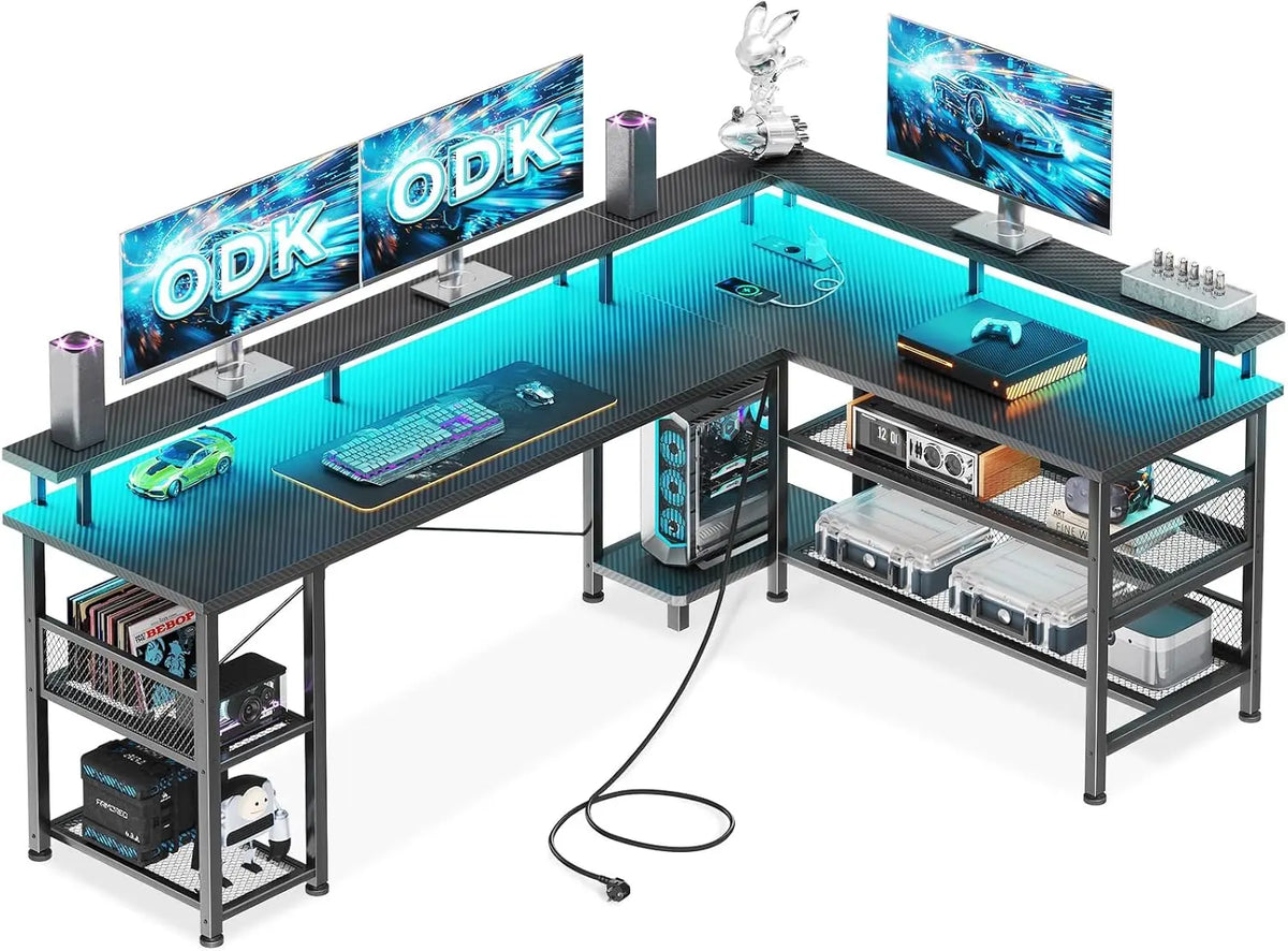 ODK Bureau pour le jeu d'angle LED – 168×120 cm, noir