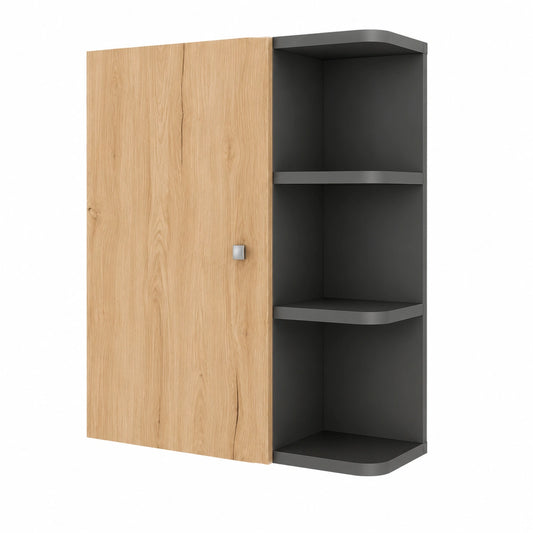 Armoire, en chêne, 47,2 x 59,2 cm, coloris anthracite et doré, pour la chambre