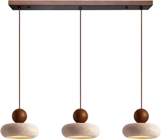 Suspension Bois À LED Lustre Nordique En Travertin Suspension Réglable À Trois Lumières Lamp De Cuisine – gris/beige