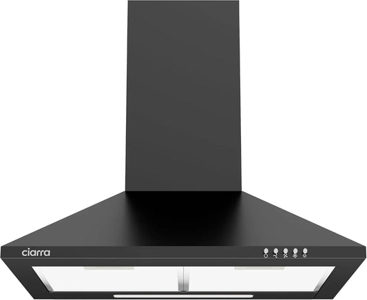 CIARRA Hotte aspirante murale pyramide 60 cm – 1,5 W, 370 m³/h, 22 kWh, argenté/noir