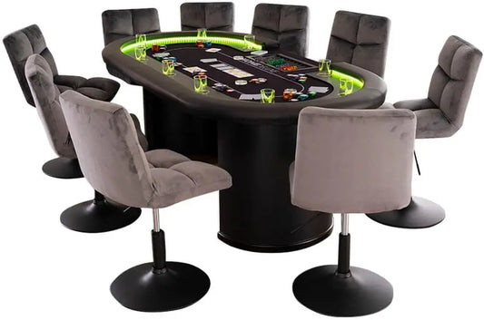 Home Deluxe - Table de Poker avec 10 chaises Double UP - Table avec éclairage LED et Porte-Boissons – 215 x 106 x 78 cm, gris clair