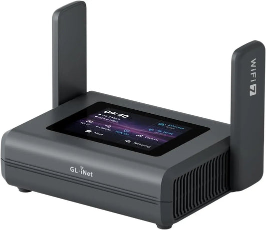GL.iNet Slate 7 Pro GL-BE10000 Routeur de voyage Wi-Fi 7 tri-bande – 6 GHz, 1 Go, gris/noir