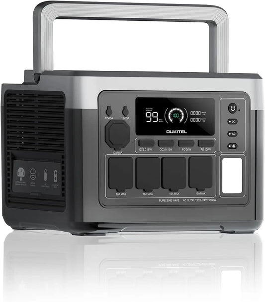 OKITEL P1000 PLUS Station d'énergie portable 1024 Wh Générateur solaire 1800 W Source de réserve de 0,01 – gris/noir