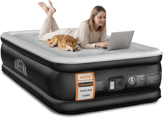 Airefina Matelas Gonflable 1 Place – 99 x 190 x 46 cm, gris/noir