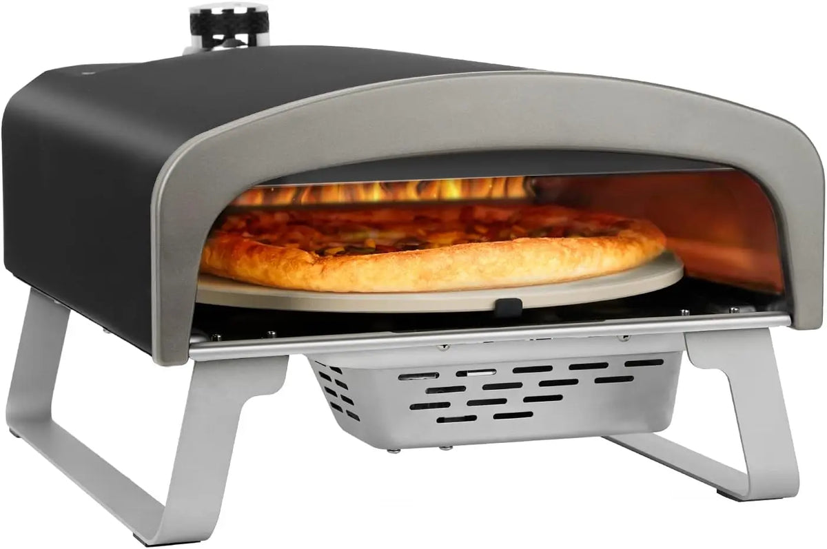 Q Pizza Four à pizza à gaz avec fonction rotative automatique avec pierre – gris
