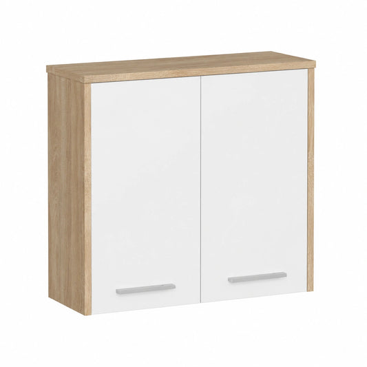 Ensemble de meubles de salle de bain, en chêne, avec étagères, avec portes, coloris blanc, pour la salle de bain