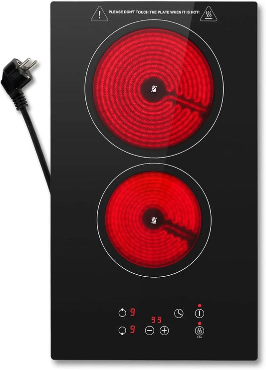 Plaque Vitrocéramique 2 feux – 3000 W, 52 x 30 cm, 50 Hz, noir/rouge/gris