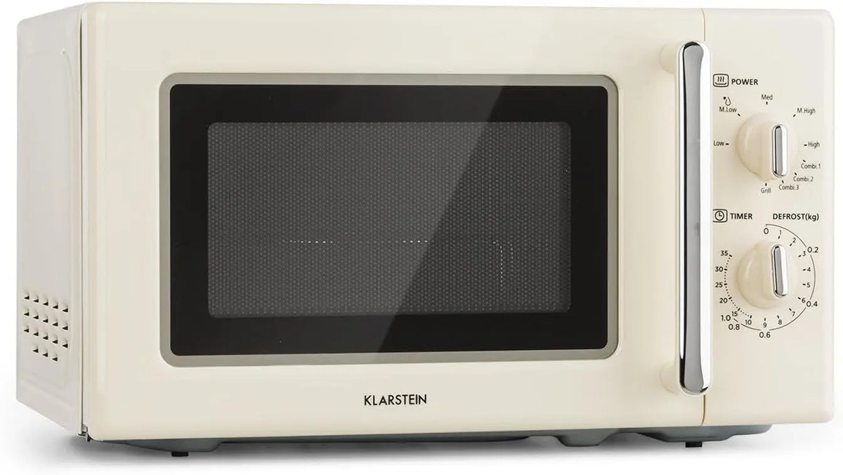 Klarstein Caroline Micro-ondes four à micro-ondes – 700 W / 1000 W, 20 litres, 50 Hz, gris/blanc