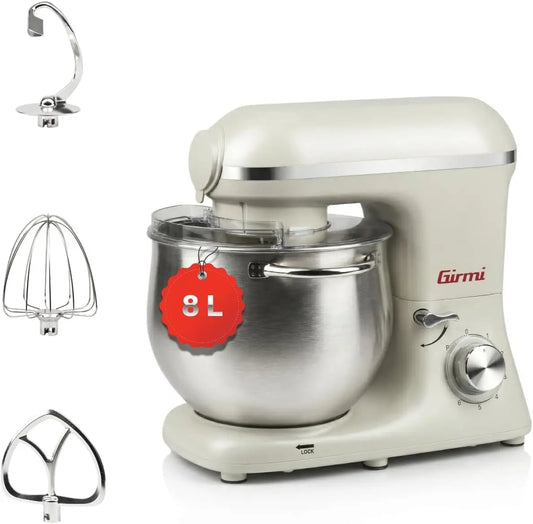 Girmi IM50W Robot pâtissier 8 L – 2200 W, argenté/beige