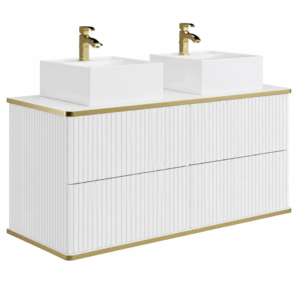 Ensemble de meubles de salle de bain, coloris blanc et doré, pour la salle de bain