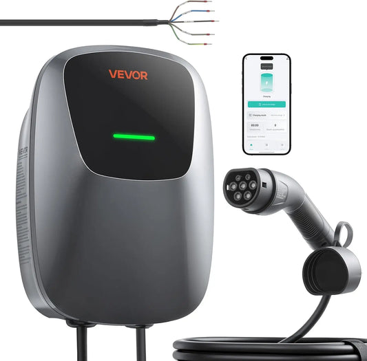 VEVOR Borne Recharge Véhicule Électrique 11 KW Chargeur Triphasé Type 2 pour Voiture Électrique – 50 Hz / 2,4 GHz, gris/noir