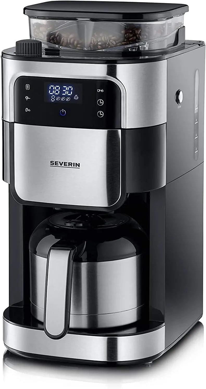 SEVERIN Cafetière avec broyeur intégré 1 000 W – 1 L, noir/argenté
