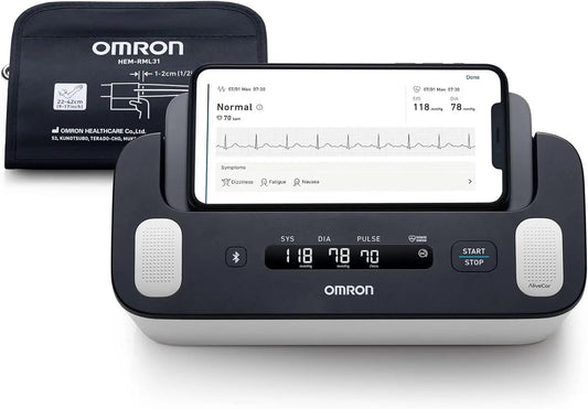 OMRON Complete Appareil tension artérielle Bras et Électrocardiogramme – gris/noir