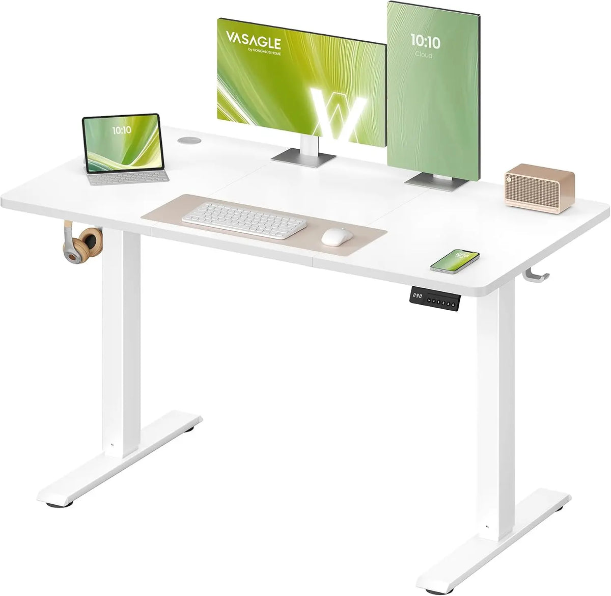 VASAGLE Bureau Électrique Réglable en Hauteur – LSD312WZ03, 120 x 60 cm, blanc