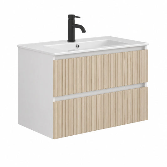 Ensemble de meubles de salle de bain, avec tiroirs, en chêne, coloris blanc, pour la salle de bain