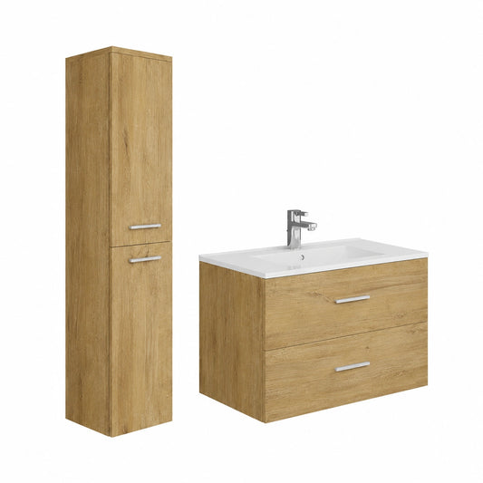 Ensemble de meubles de salle de bain, avec rangement, coloris naturel, pour la salle de bain