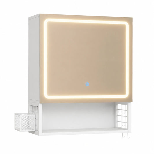 Armoire, réglable, avec étagères, avec éclairage LED, 50 x 16 x 60 cm, coloris blanc, pour la chambre