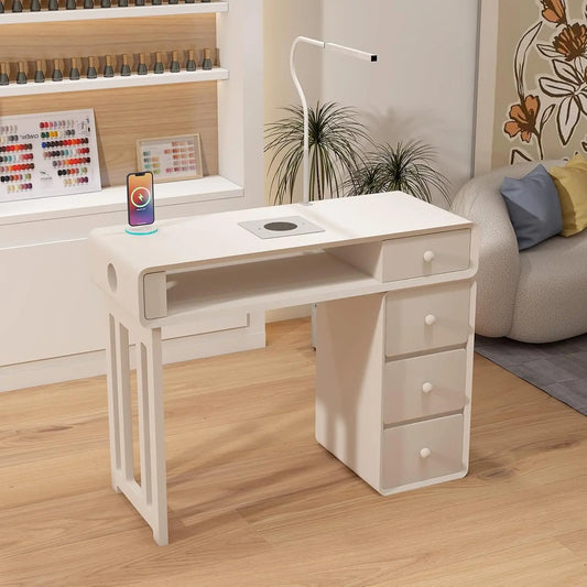 80 cm Table de Manucure Professionnelle Table Onglerie avec Aspirateur – 80 W, beige/gris