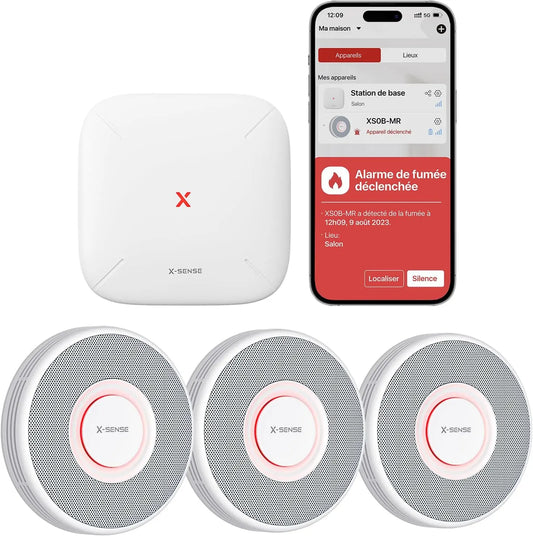 X-Sense Kit Détecteur de Fumée Connecté – XS0B-MR31, 2,4 GHz / 5 GHz, gris