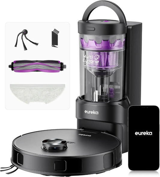 EUREKA E20 Evo Plus Robot Aspirateur Laveur avec Station sans Sac Aspiration 10000 Pa Aspirateur Robot – 2 litre, gris/noir
