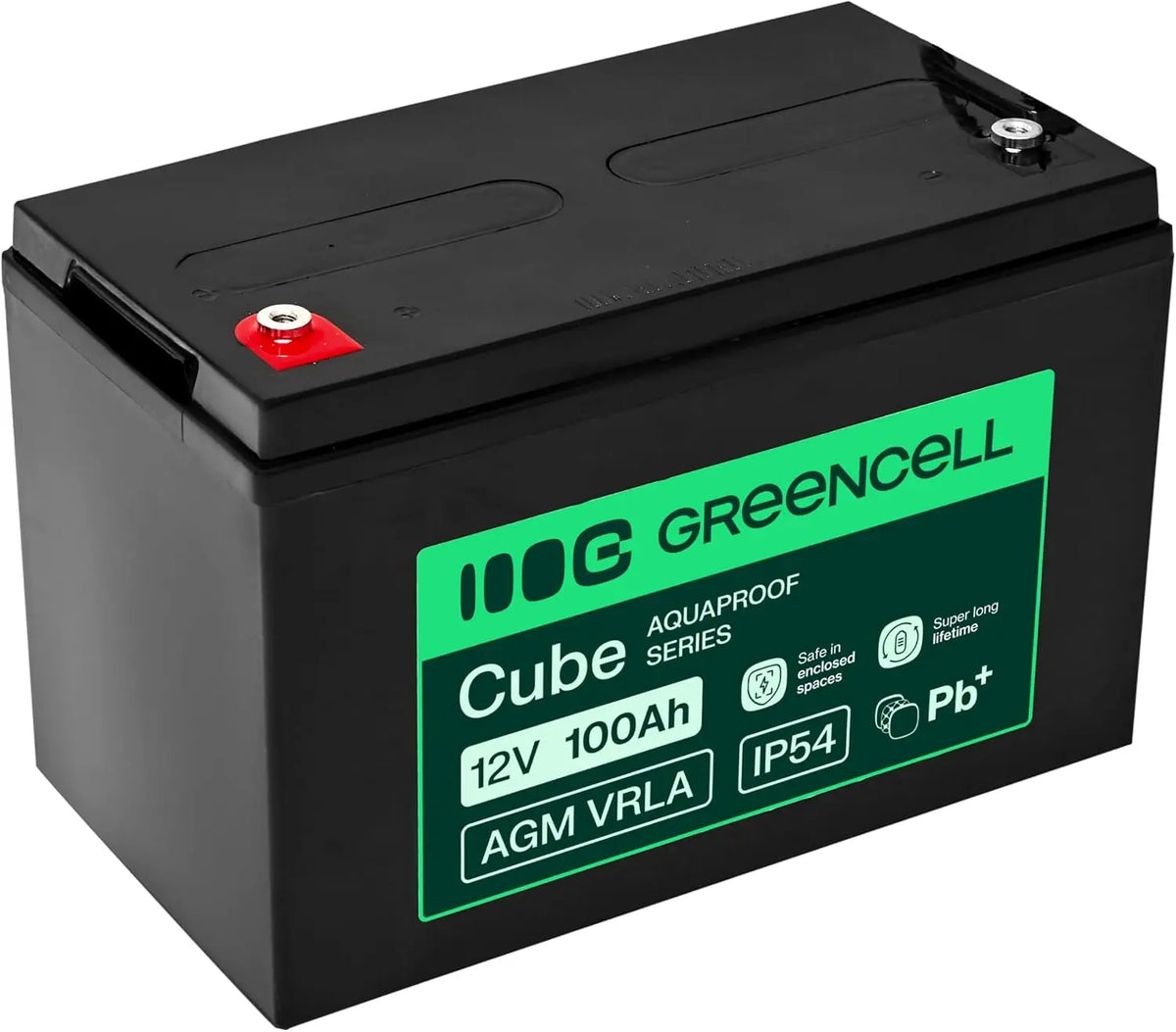 Greencell AGM VRLA 12 V 100 Ah Batterie Gel sans Entretien pour UPS – noir/gris/vert