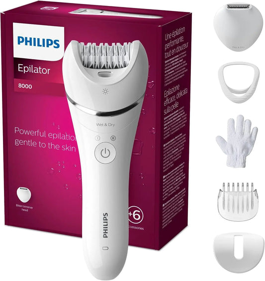 Philips Series 8000 Epilateur Wet & Dry sans fil pour les jambes et le corps – BRE715/00, rouge/gris