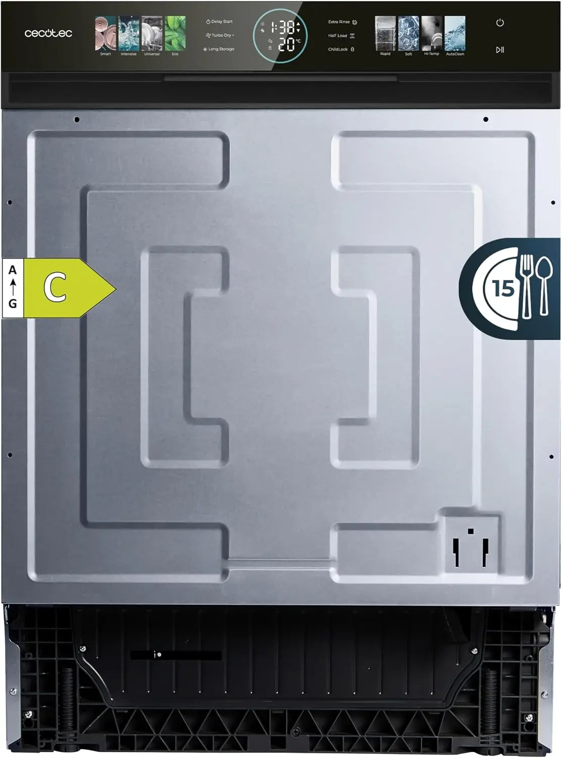 Cecotec Lave-vaisselle Semi-Intégrable 60cm Bolero Aguazero 6620 S-BI C – 1850 W, 15 Couverts, gris/noir