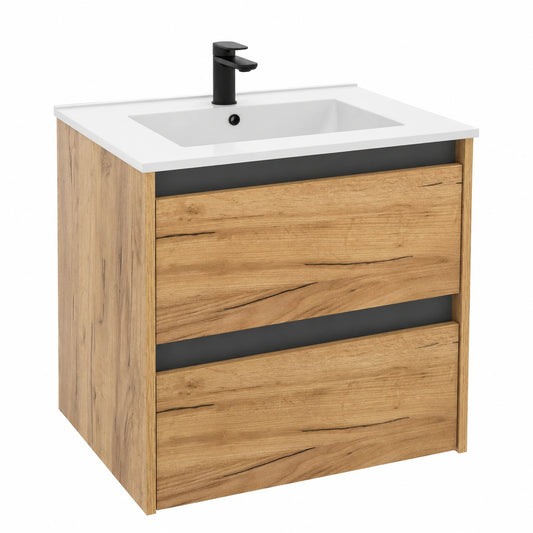 Ensemble de meubles de salle de bain, avec tiroirs, en chêne, coloris gris, pour la salle de bain