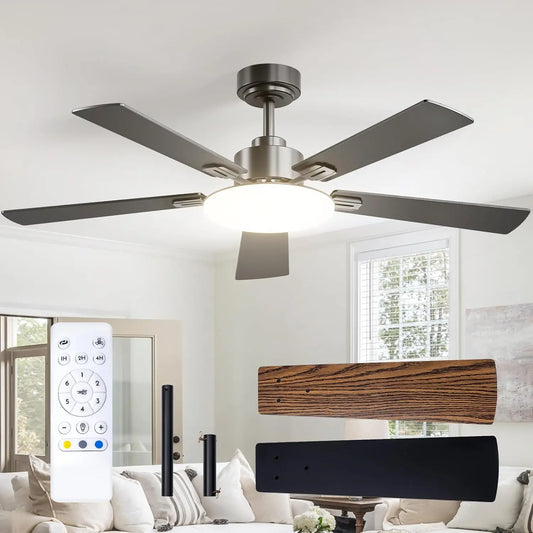 Passky – Ventilateur de Plafond avec Lumière LED Télécommande 132cm Noir