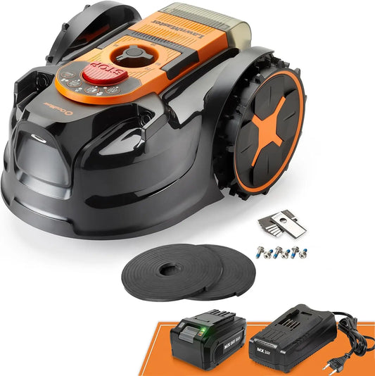 LawnMaster OcuMow Robot Tondeuse Autonome sans câble périphérique Jusqu'à 250 m² – 8,0 Ah, gris/noir