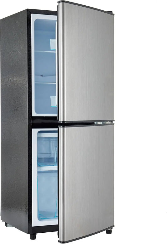 Merax Réfrigérateur-congélateur à deux portes avec volume total de 106 l – 106 l / 46 l, 120 kWh, 42,5 x 44,5 x 102,0 cm, argenté