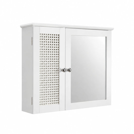 Armoire, avec rangement, avec étagères, avec portes, en panneaux de bois et résine tressée, 50 x 60 x 15 cm, coloris blanc, pour la chambre