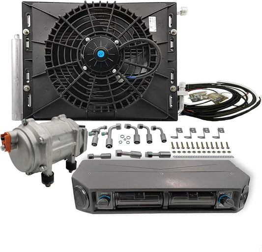 Climatiseur électrique 12 V sous tableau de bord - Kit de climatisation universel 12 V pour voiture – 3 kW, 40,37 * 34,5 * 15,54 cm, gris/noir