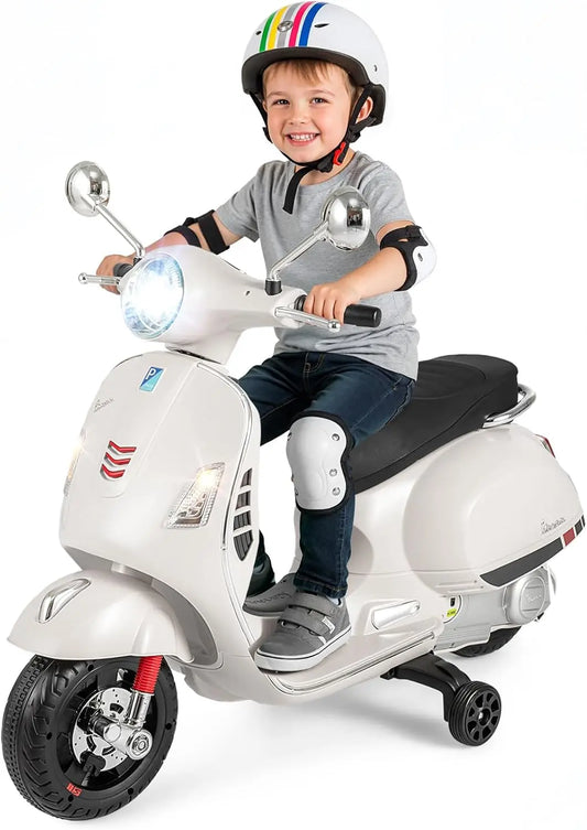 COSTWAY 12V Vespa Moto Électrique Enfant avec Musique Klaxon Histoires Phares LED – 30 W, 4,5 AH, blanc