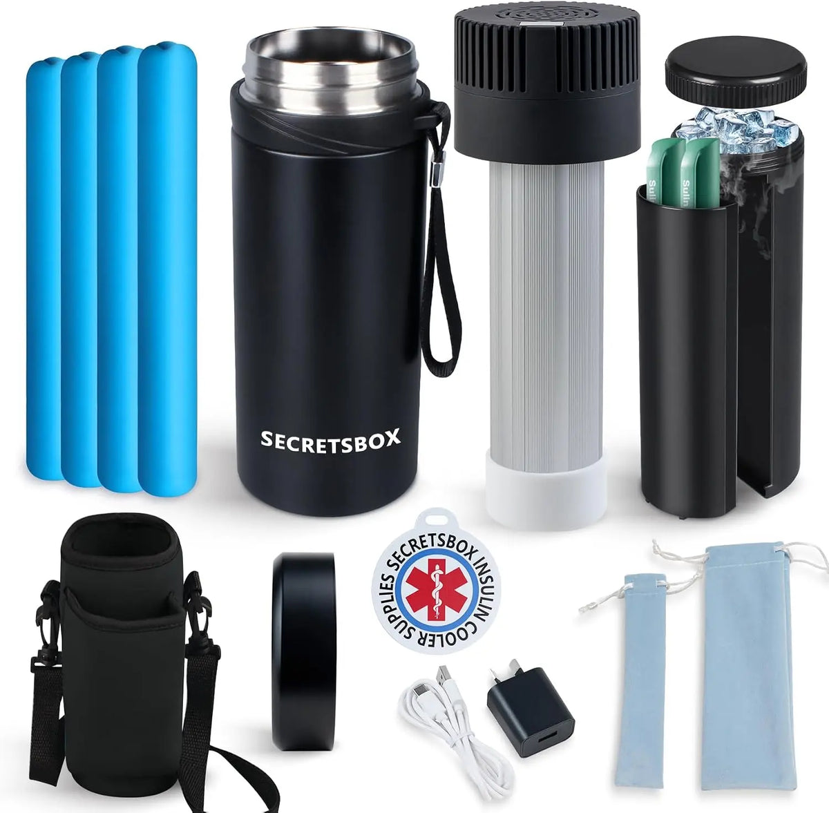 Glacière électrique à insuline 2-8℃ – 20000 mah, noir/gris/bleu