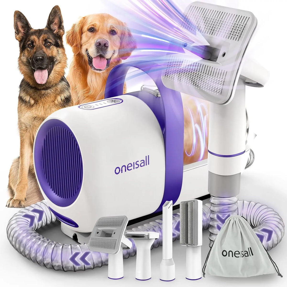 Oneisall Aspirateur pour Chiens avec Brosse – 1,5 l, gris/bleu