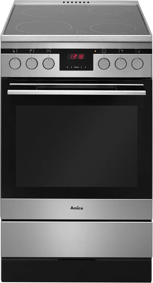 Amica SHI 11588 E Cuisinière électrique/A / 0,99 kWh / 66 L/boutons escamotables/acier inoxydable – argenté