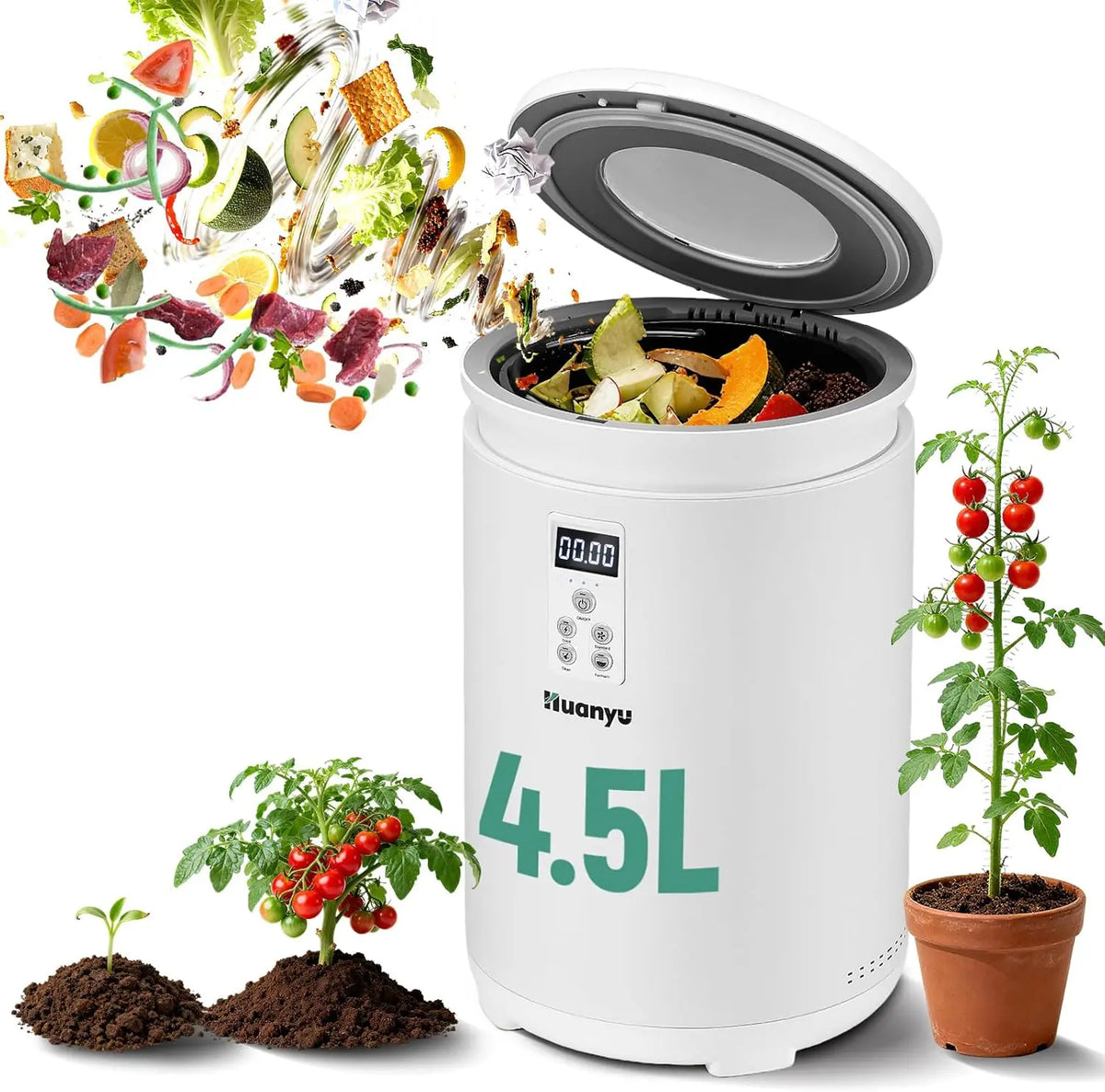 Huanyu Composteur électrique pour Cuisine 4,5 L Composteur électrique pour Cuisine Recycleur Alimentaire – 1,2 kWh, gris