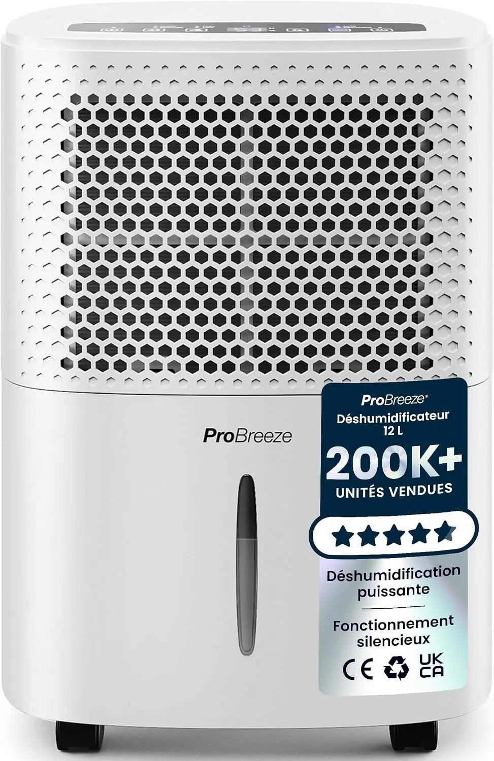 Pro Breeze Déshumidificateur d'Air Silencieux 12L/Jour - Absorbeur d'Humidité - 40 dB – 1,8 L, gris