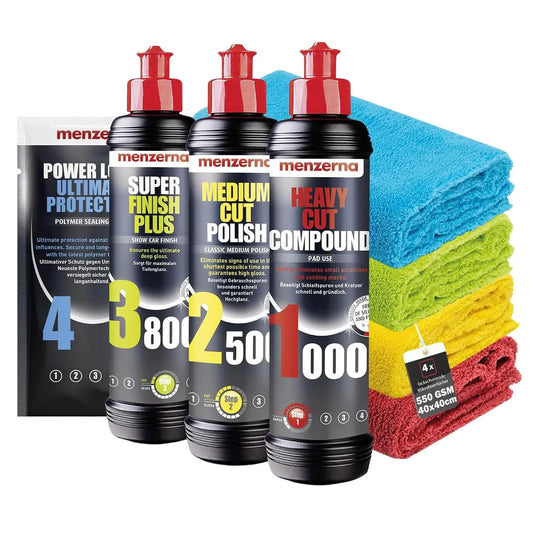 Menzerna Kit de Polissage pour Voiture : Menzerna Heavy Cut Compound 1000 + Medium Cut Compound 2500 + – gris